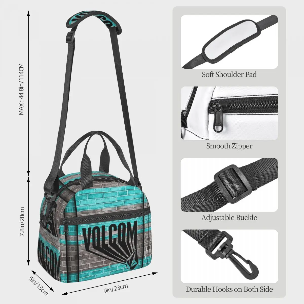 Volcom Logo Lunch Bags Insulated Bento Box Leakproof Lunch Tote Picnic Bags Thermal Bag for Woman Work