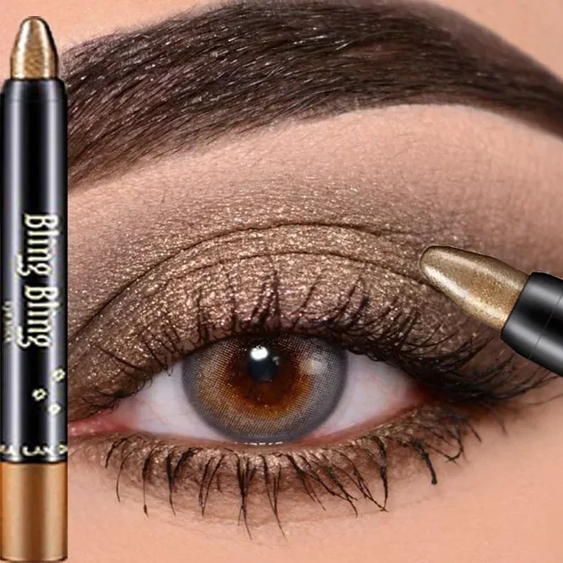 Perlglanz-Seidenraupen-Lidschattenstift, wasserfest, langlebig, nicht blühend, glitzernd, braun, nackte Augen, Schatten, Make-up, Pigment, Kosmetik