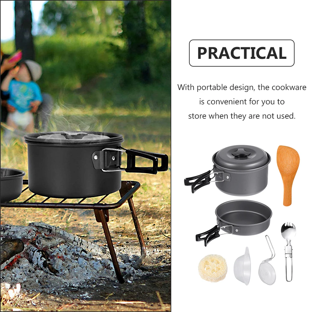 

Camping Pan Set Small Detachable Handle Pots Pans Outdoor Cookware Portable for Use Cookset Cooker Frying Travel