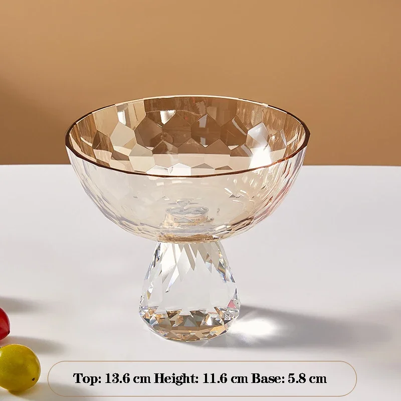 Transparent Crystal Fruit Plate Light Luxury Footed Tray for Snacks and Desserts Entryway Storage Tray Home Decorative Plate