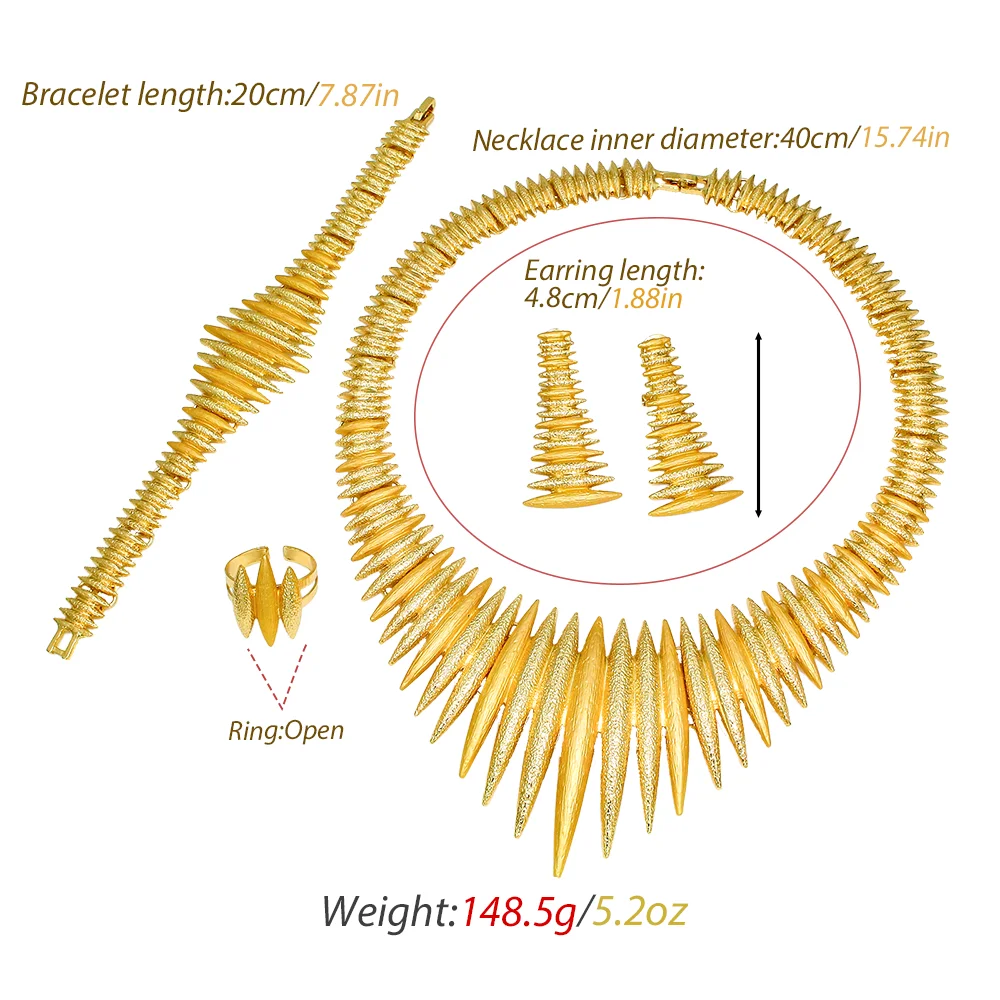 GZJPEI Hight Quality Geometry Jewelry Set Statement Spike Choker Necklace Bracelet Earrings Ring Bold Wedding Party Jewelry Gift