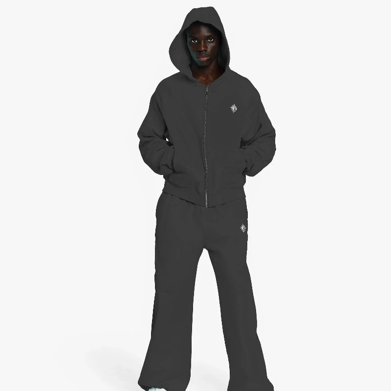 Sports Style Hooded Solid Colour Sweatshirt Casual Everyday Full Matching Zip Cardigan Jacket Sweatpants Set