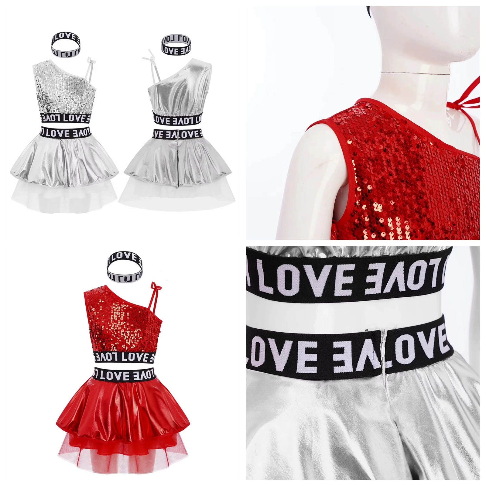 Conjuntos de ropa de Hip-Hop para niñas, traje de baile de Jazz para niños, ropa de Hip-Hop para niños, chaleco sin mangas con lentejuelas y falda tutú, trajes de 3 piezas