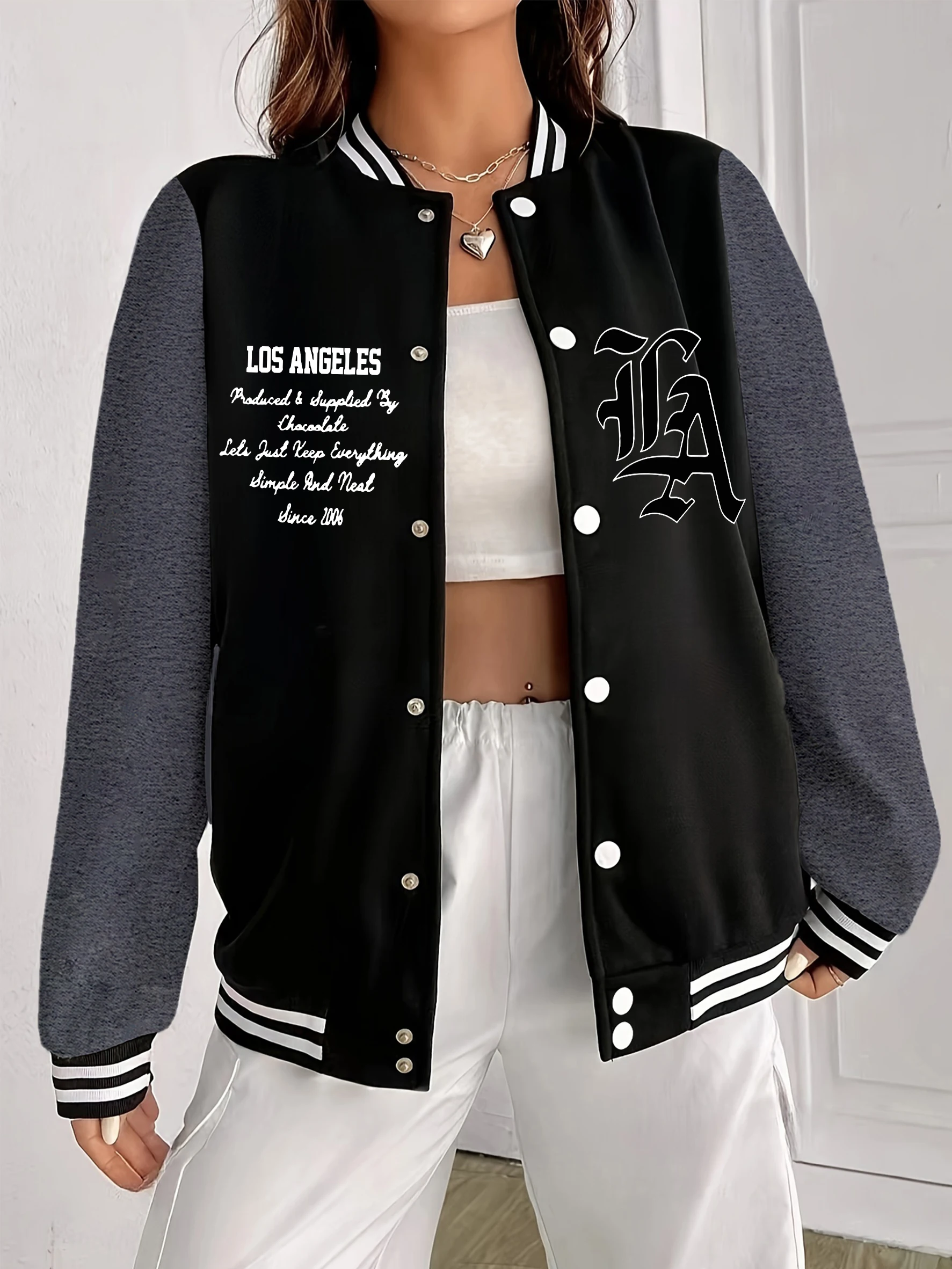 เสื้อแจ็คเก็ตสไตล์อเมริกันสำหรับผู้หญิง ลายพิมพ์ City Art Alphabet Usa แฟชั่นฮิปฮอป สตรีทแวร์ ผ้าฟลีซทรงโอเวอร์ไซส์ เหมาะสำหรับฤดูใบไม้ร่วง