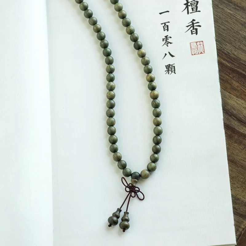 Natural Green Sandalwood Beads Necklace Men Women Buddhist 108 Beads Meditation Prayer Malas Rosary Fragrant Bracelet 6/8/10mm