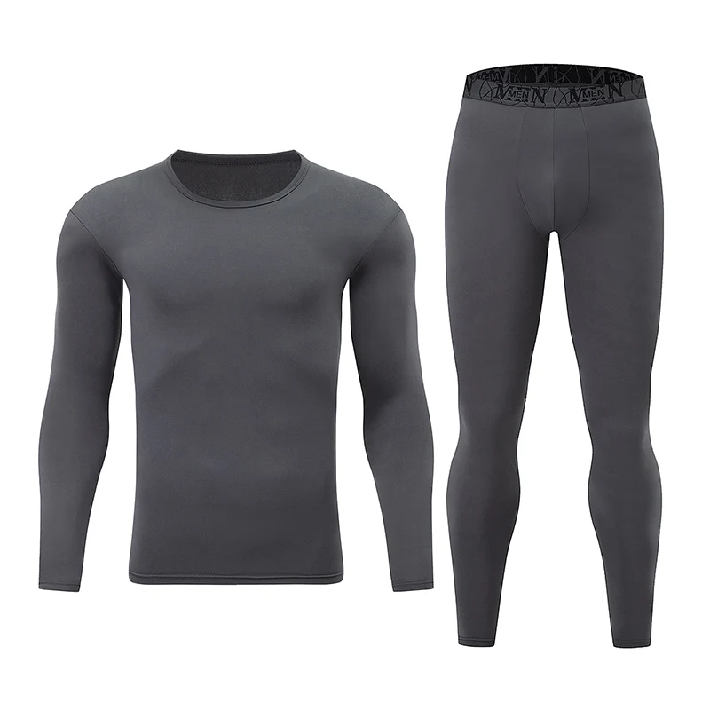2-piece Men's 2026 Spring New Item Solid Color Warm Base Shirt Plus Size Sports Cycling Running Long Sleeved Top Elastic Pants