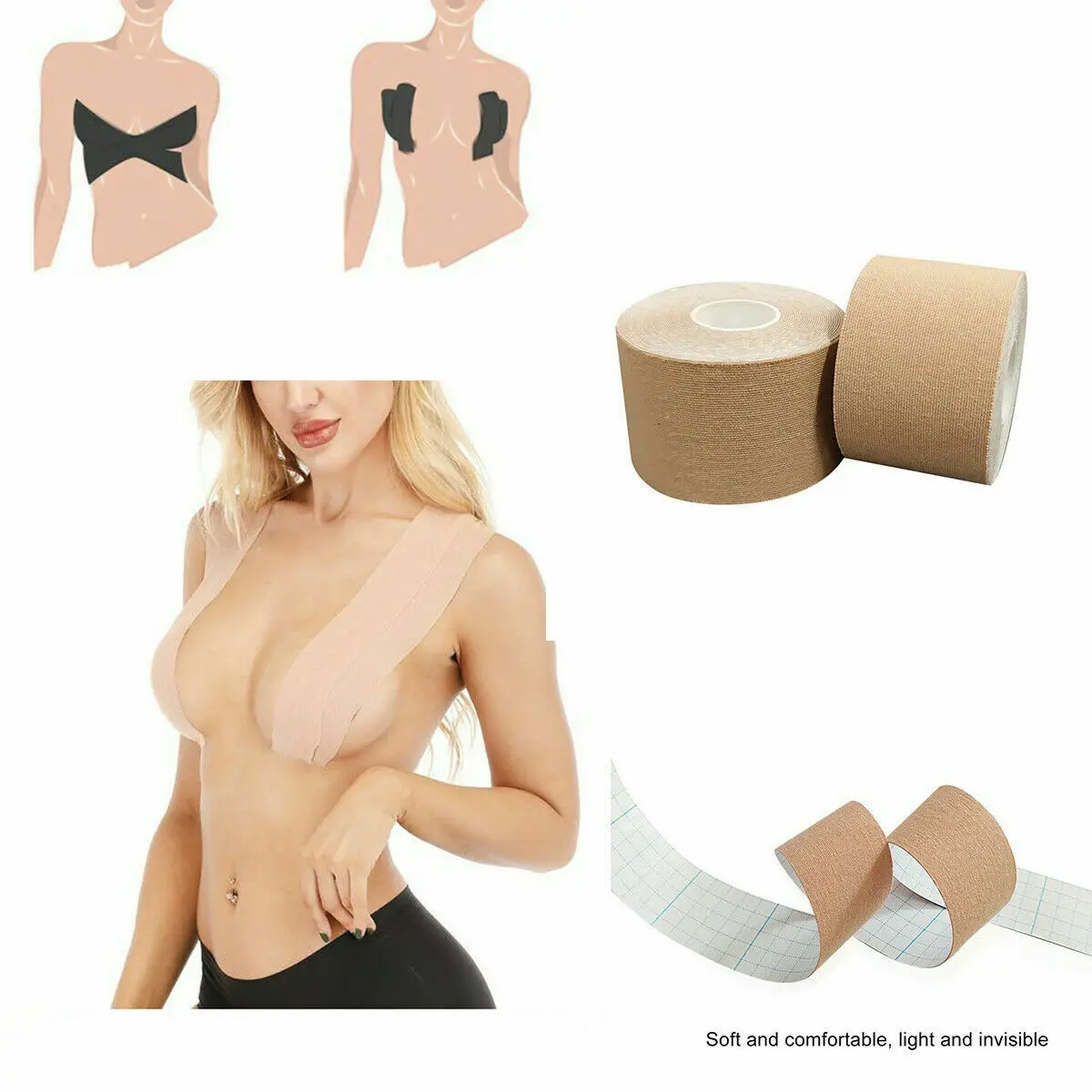 

1 Roll 5M Boob Tape Women Sports Gymnastics Nipple Cover Free-cut Breast Push Up Adhesive Tape Push Up Invisible Bra