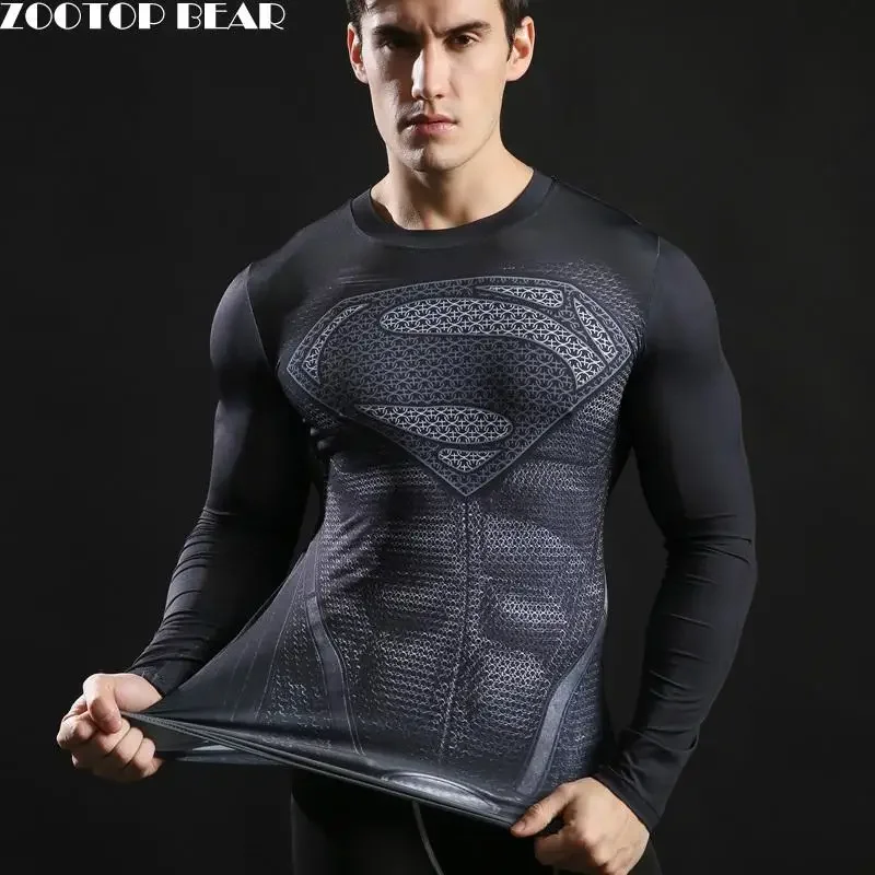 

Animated 3D Printed T-shirt Men's Compression Shirt Long Sleeve Top Fitness Crewneck T-shirt Novel Slim-fit Tight T-shirt Men's