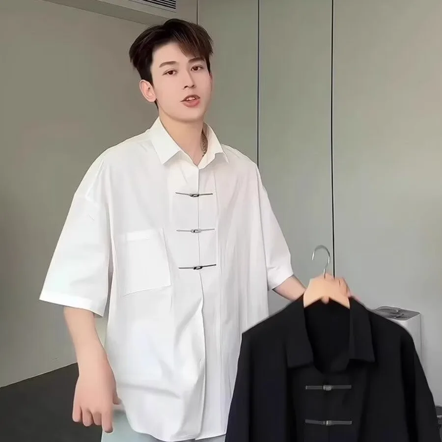 

Летняя мужская рубашка из ледяного шелка большого размера (до 250 фунтов) с коротким рукавом, защитой от солнца, дизайнерская, премиум-класса, в стиле танского костюма