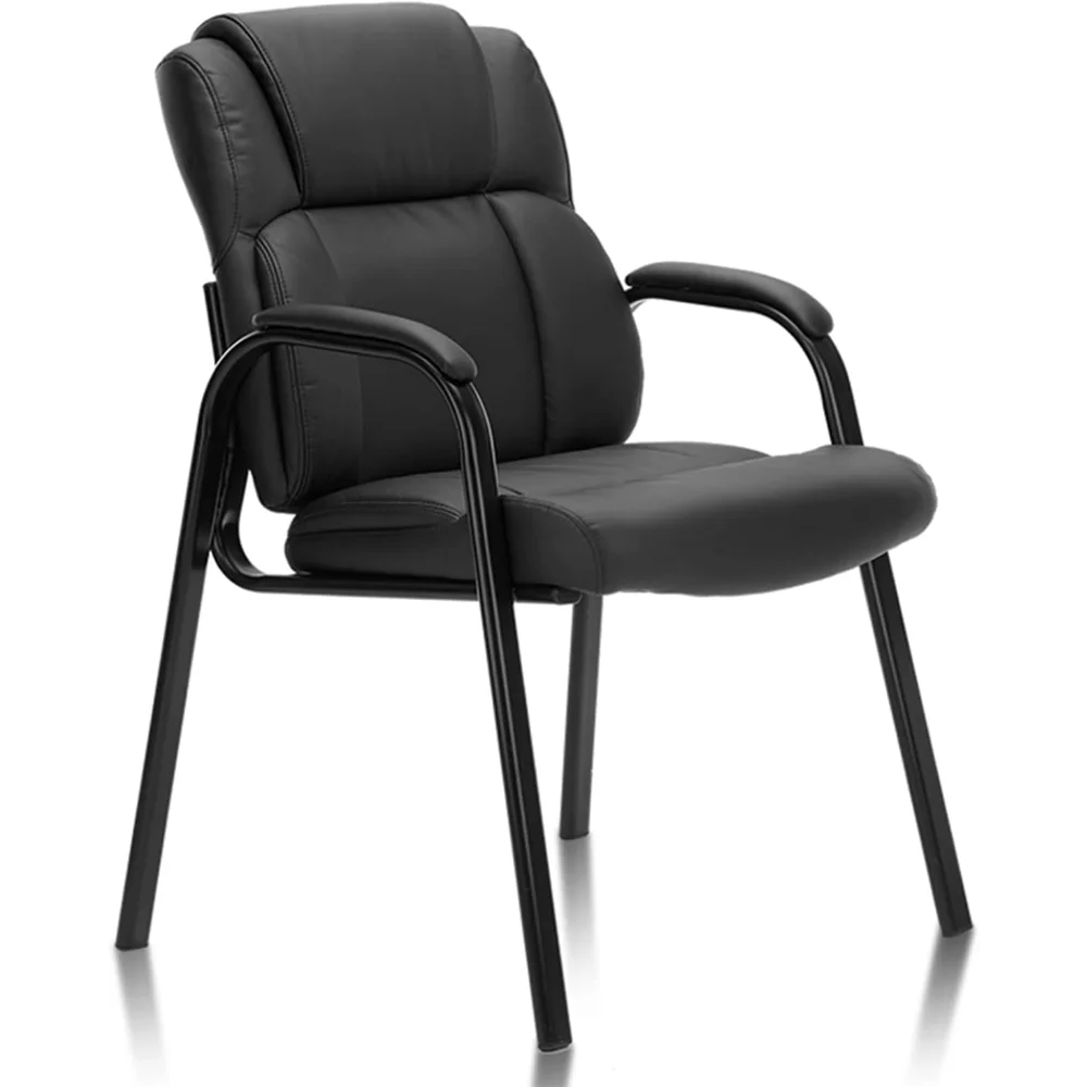 

Waiting Room Leather Guest Chair with Padded Arm Rest for Reception Meeting Conference Office Home Black