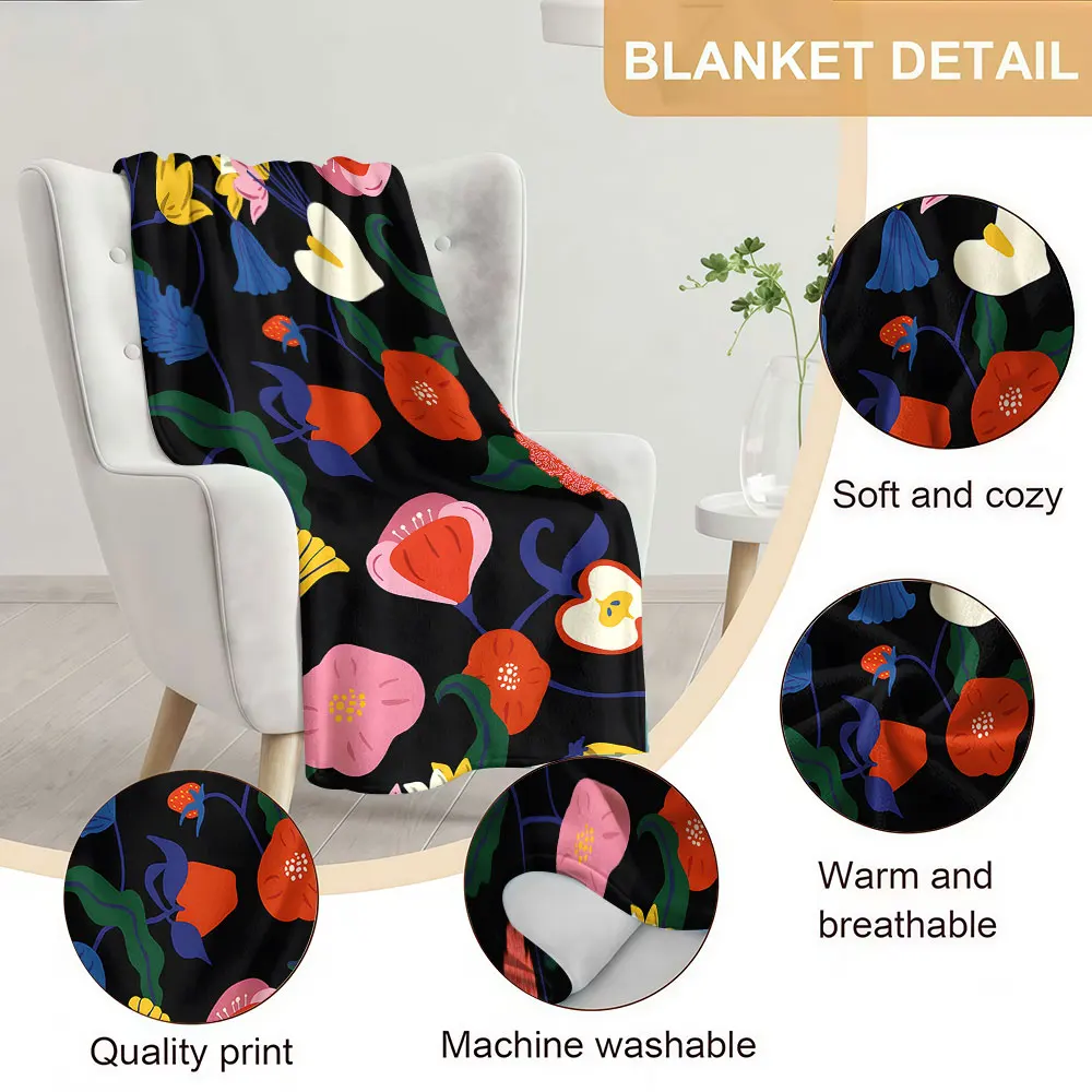 dark bold flower Soft Warm Flannel Blanket Lightweight Cozy Christmas Halloween Home Decor Room