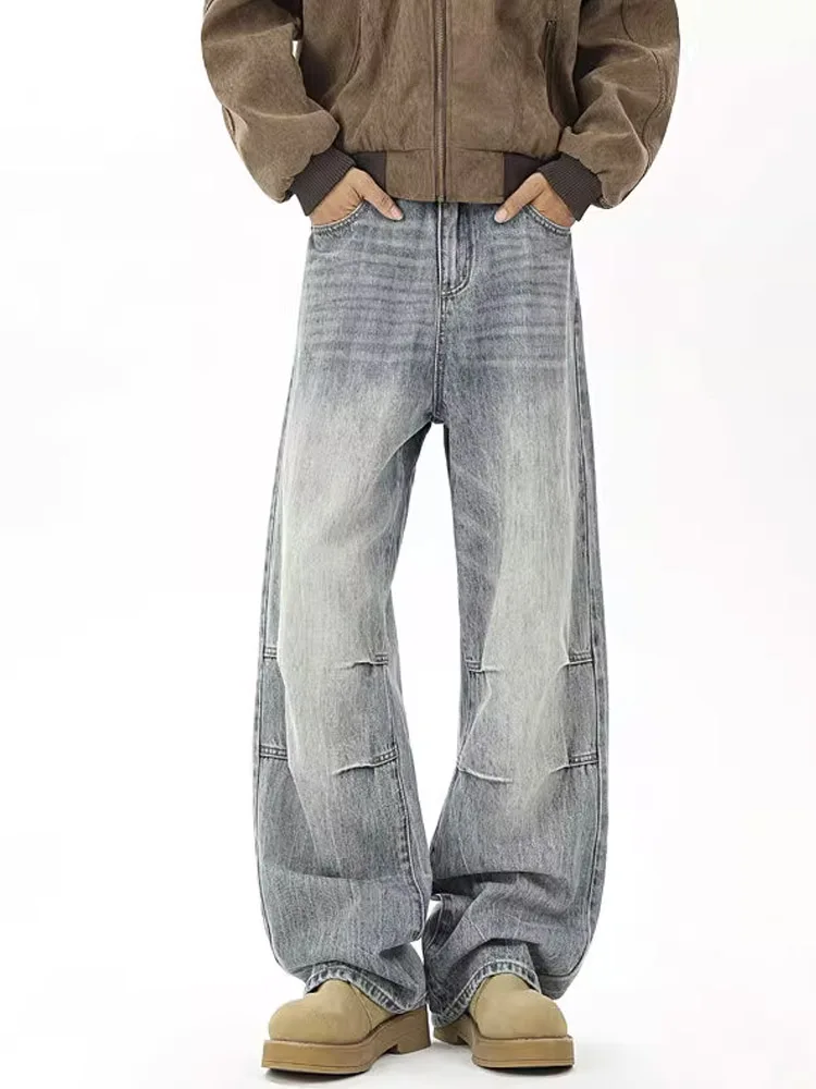 

Retro American Faded Knife Men's Jeans Autumn Trendy Loose Wide Leg Pants Dyed Micro Flared Long Trousers
