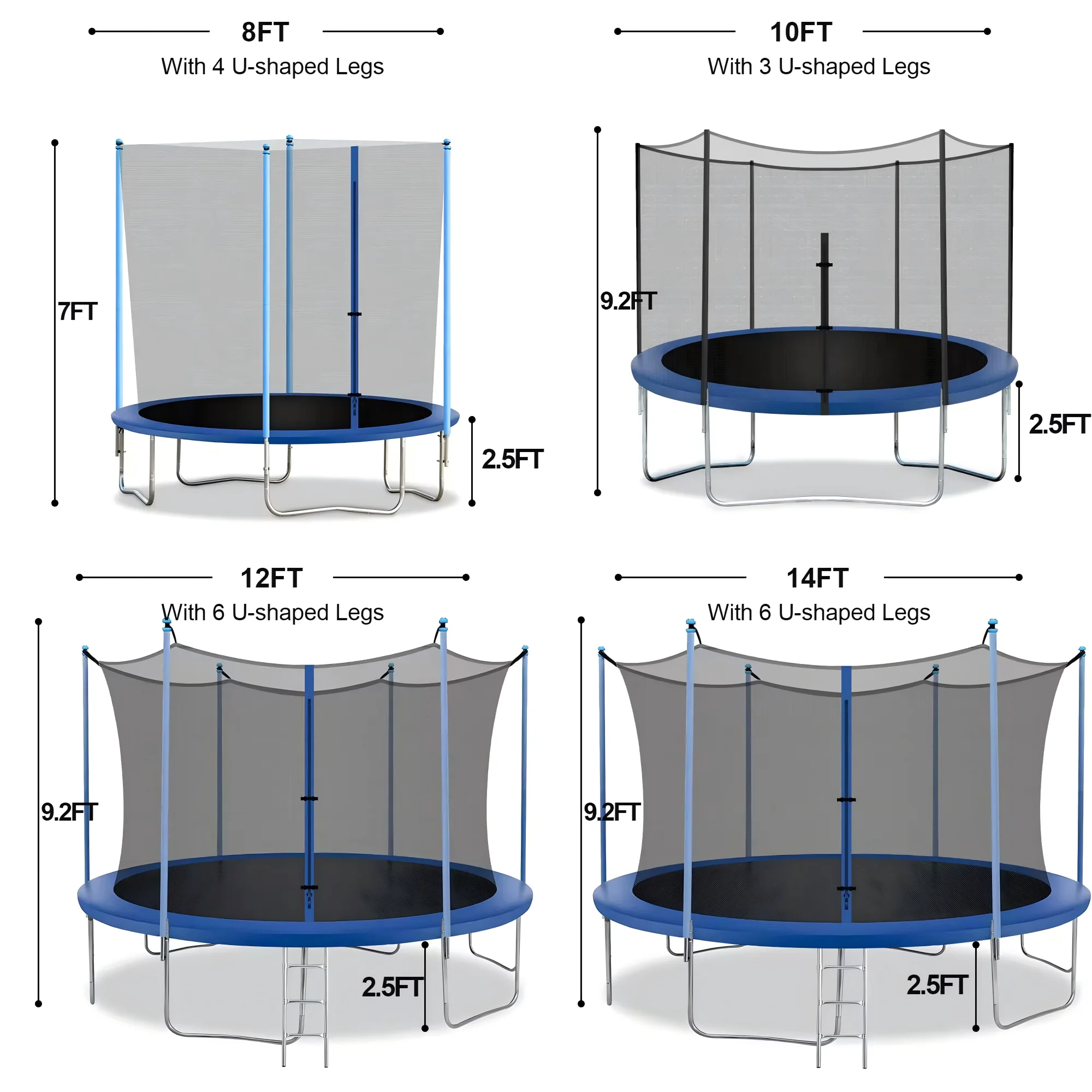 6/8/10/12/14/16/18ft Jumping Bungee Trampoline Outdoor Trampoline for Kids and Adults With Safety Net and Spring Padding