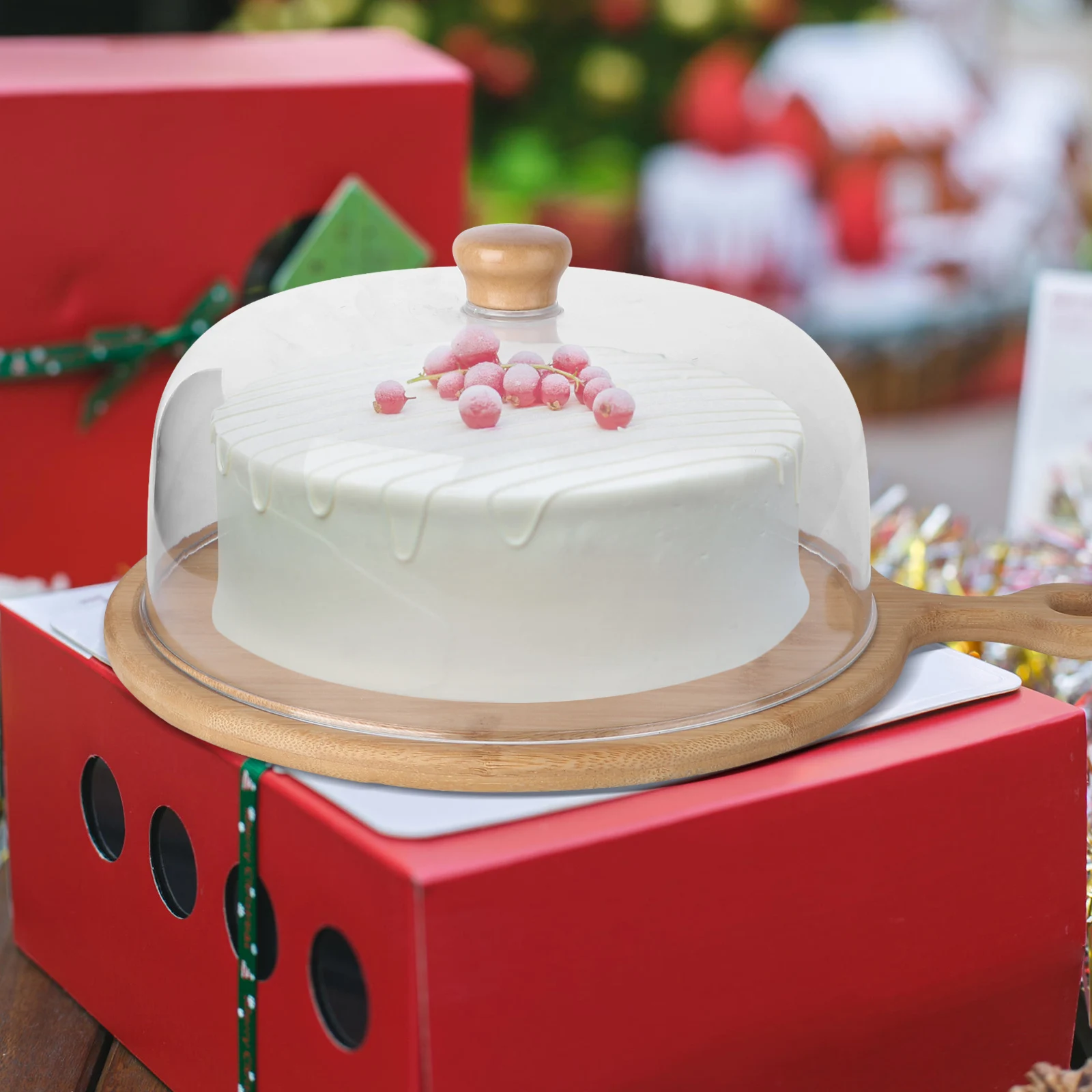 

1Set Food Cover Dust Cover Transparent Lid Wooden Tray Cake Dessert Snacking Preservation Tray Transparent Lid