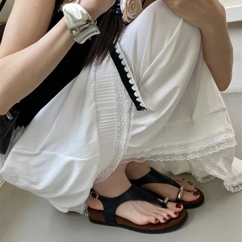 

Летние металлические сандалии с откидным носком, женские сандалии-гладиаторы в стиле ретро, модные французские римские туфли на плоской подошве