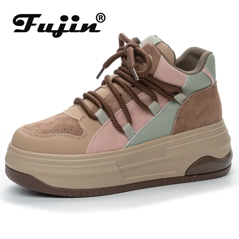 Fujin 7cm Cloth Synthetic Suede Genuine Leather Platform Wedge Ladies Chunky Sneakers High Brand Fashion Women Vulcanize Shoes