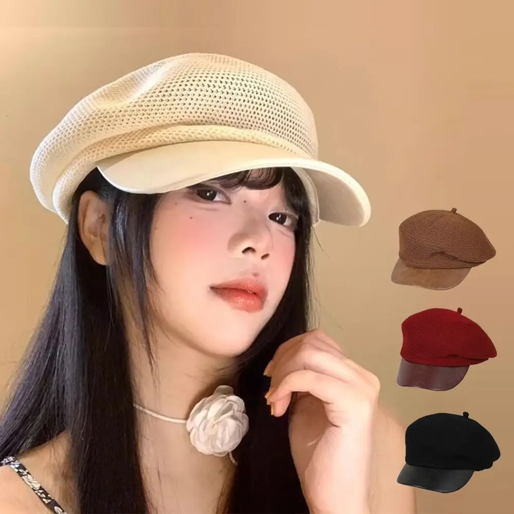 

Vintage Korean Hollow Knitted Beret Y2k Breathable Painter Berets Thin Versatile Beanie Cap Girls