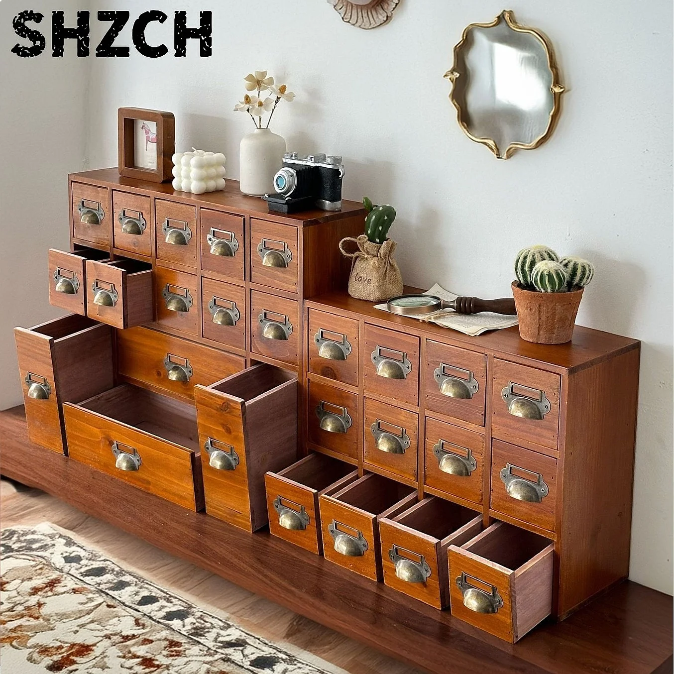 Wooden entrance, desktop drawer type entry key storage, home furnishing, living room decoration, small traditional