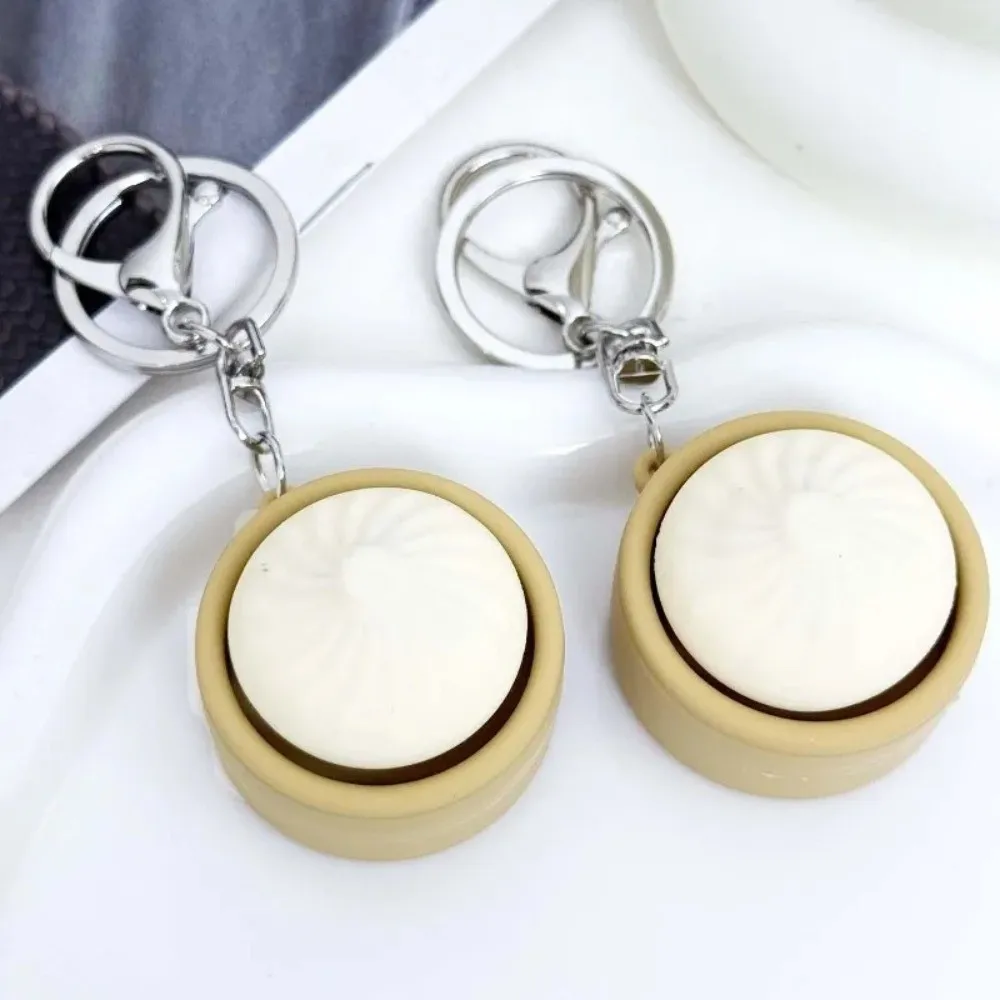 Cute Steamed Bun Keychain Mini Simulation Button Clicker Keyring Creative Relaxed Stress Relief Keychain Gift Giving
