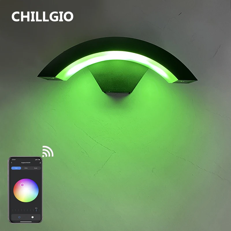 CHILLGIO Outdoor Waterproof Smart Wall Lamp Patio Gardern Sconce Fixtures Modern Wifi App Remote Control RGB Interior Led Light