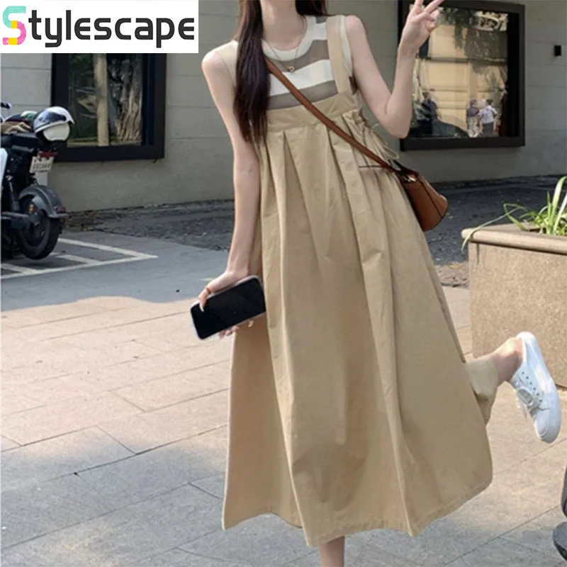 Retro Age Reducing Strap Dress for Women's Summer Fashion Striped Age Reducing Tank Top 2026 New Korean Edition Set Trendy