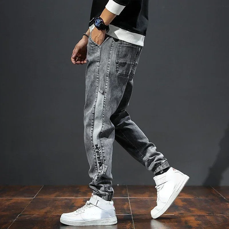 

Man Cowboy Pants with Print Cargo Trousers Large Size Cropped Men's Jeans Spliced 2024 Fashion Y2k Streetwear Spring Autumn Soft