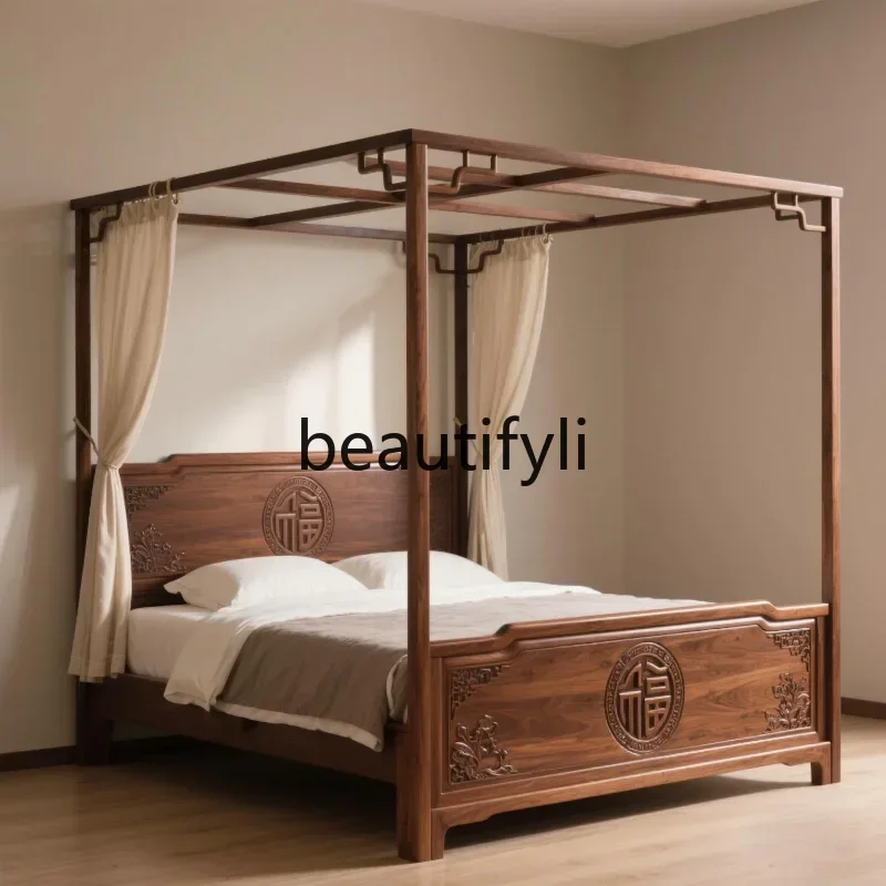 zqxNew Chinese-style solid wood shelf bed Song-style double Chinese-style step-up bed Classical bedroom Ming-style four-poster b