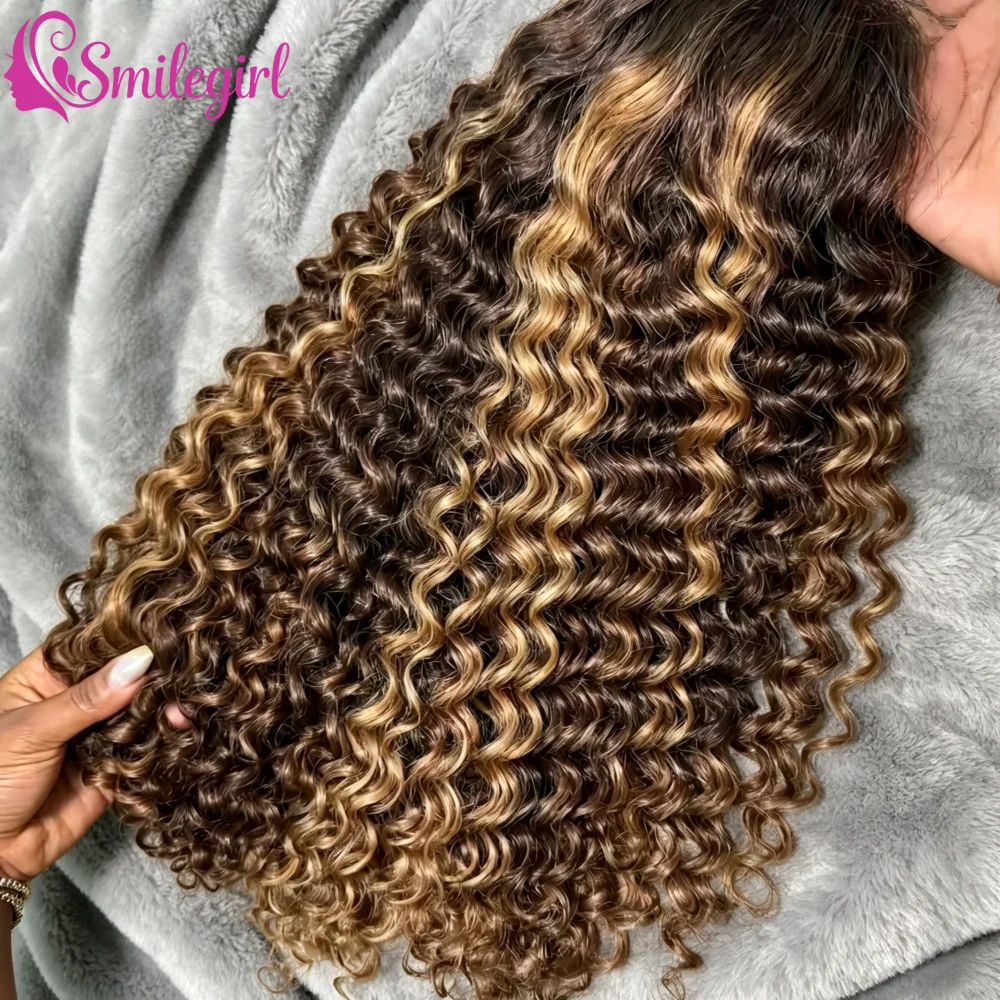 

250 Density Curly Highlight Wig Human Hair Colored 13x6 HD Deep Water Wave Frontal Wig P4/27 13x4 Brazilian Pre Plucked Lace Front Wigs For Women