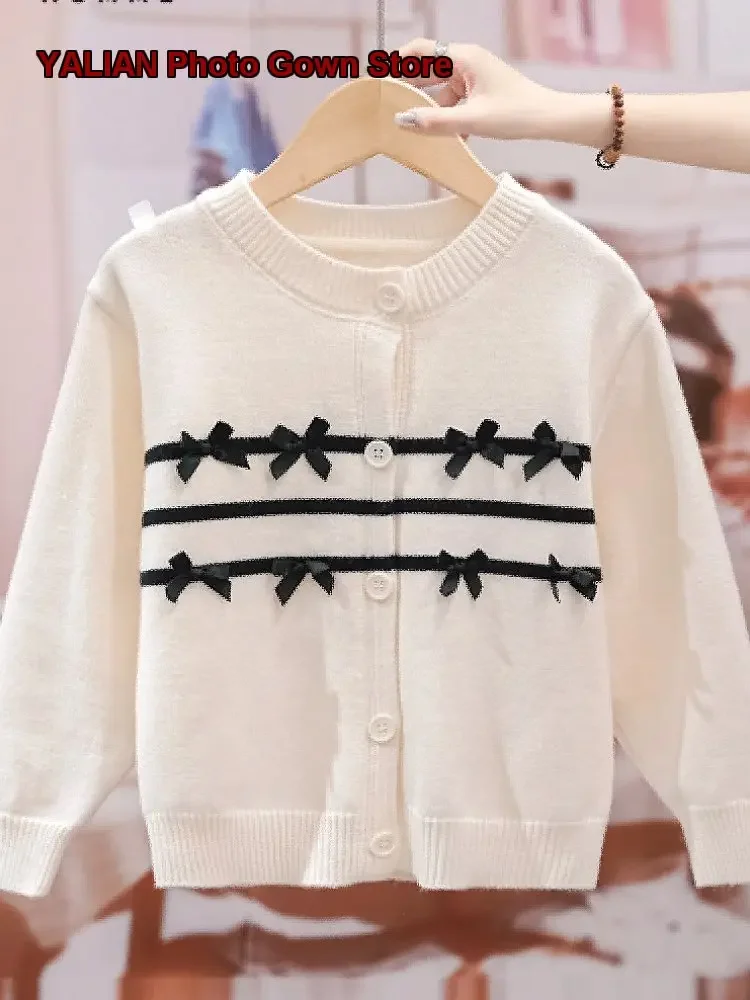 La Chapelle Girls Early Autumn Bow Tie Cardigan Sweet Stylish Knit Cardigan for Children Kids