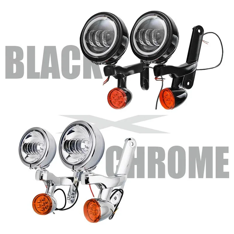Afbeelding 7: Motorfiets Richtingaanwijzer LED Spotlight Mistlamp Beugel Voor Harley Road King FLHR 1994-2019 Electra Street Glide FLHX 2014-2019