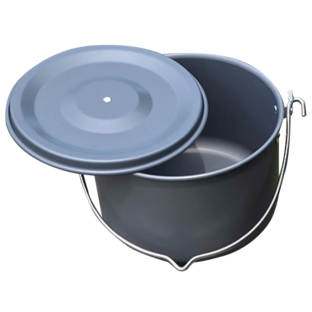 

Кемпинговый горшок из твердого анодированного алюминиевого сплава, складная ручка, легкая подвесная посуда для пикника на открытом воздухе, большая поставка