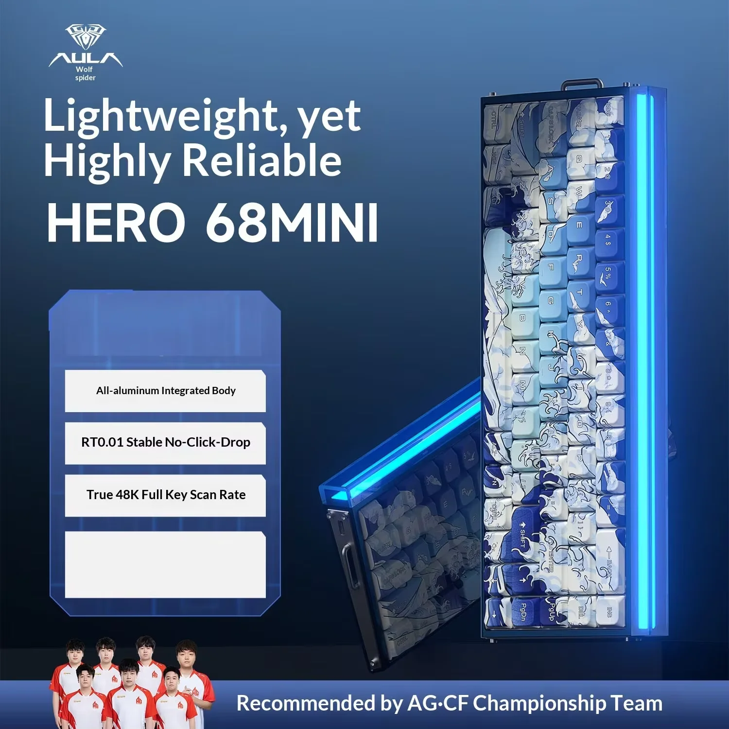 

Игровая клавиатура AULA Hero68 Mini с проводным подключением, полностью алюминиевая, с магнитными переключателями 0.01RT 8KHz 0.125ms, с возможностью горячей замены, RGB-подсветка, механическая, для киберспорта