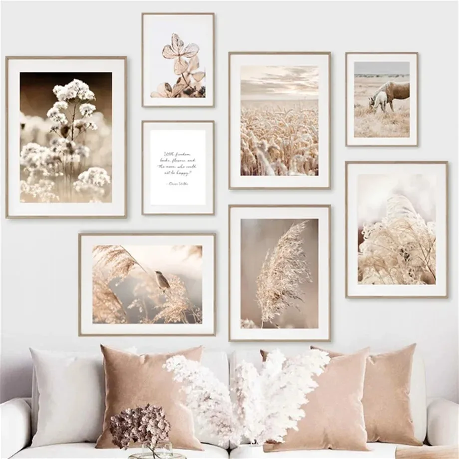 Pony Bird Girl Wheat Reed Wild Plant Wall Art Canvas Painting Nordic Posters And Prints Wall Pictures For Living Room Home Decor