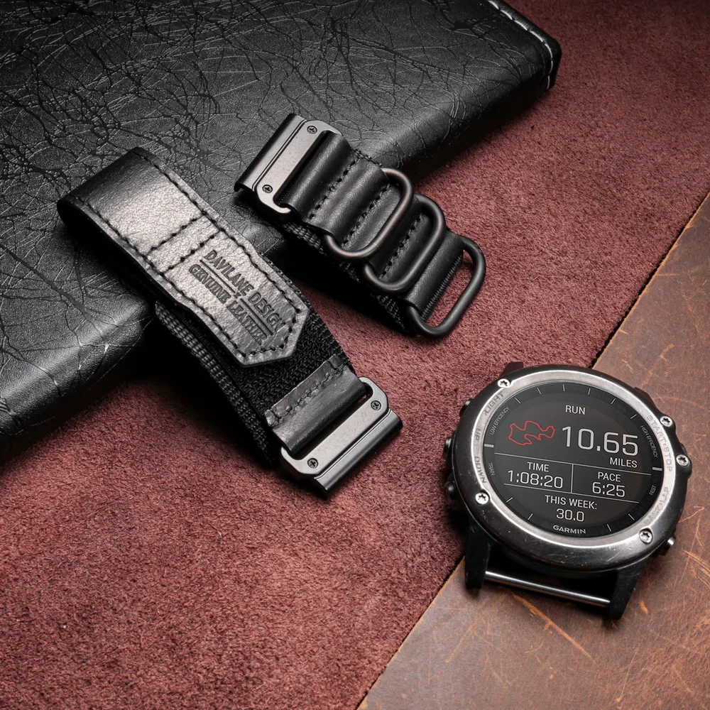 For Garmin Watch Band Quickfit 20 22 26mm Nylon Leather Sports Wrist Strap Forerunner/EPIX /Instinct /Tactix