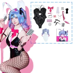 Mikkuu Rabbit Hole Cosplay Wig Black Patent Leather Bunny Girl Sexy Cute Halloween Cosplay Costume Headdress Clothes Bows Girl