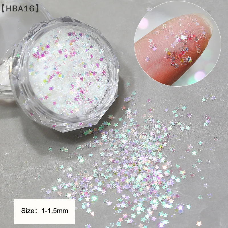 1 jarro 1mm mini estrela brilhante prego glitter espumante decoração de unhas design de salão de beleza acessórios fofos diy design de arte de unhas