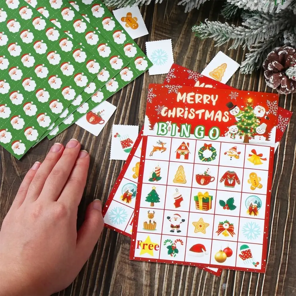 Reward Stickers Christmas Bingo Game Reusable Educational 24 Players Bingo Paper Card Paper Funny Bingo Set Xmas Activities