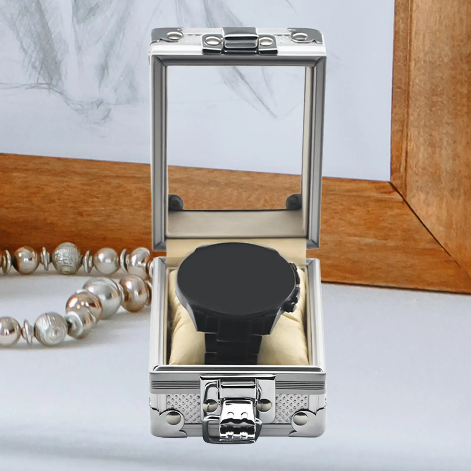 Square Decorated Watch Box Lockable Storage Case for Custom Jewelry Bracelet Gift and Home Use view 5