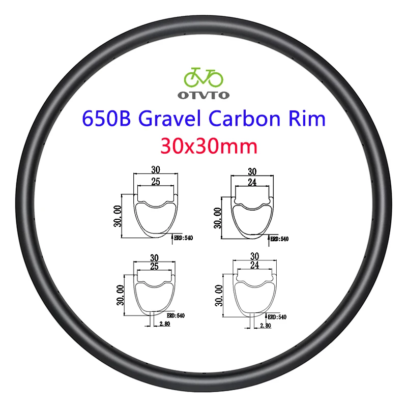 650B Carbon Rim 30mm Wide 30mm Deep Disc Symmetry Hookless Asymmetry Hook Tubeless 20H 24H 32H Gravel Bike Wheel