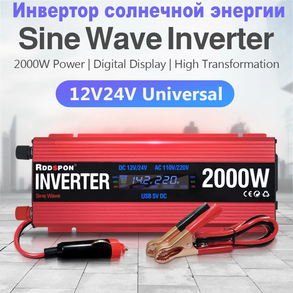 

600W 1000W 2000W Solar Power Inverter Sine Wave Generator DC 12V 24V AC 110V 220V Transformer Voltage USB Car Converter