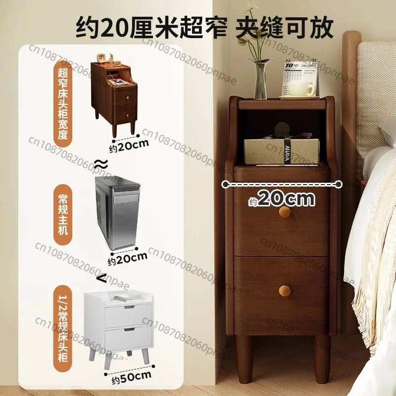 Ultra Narrow Crevice Storage Cabinet Solid Wood Bedside Rack Modern Small Bedroom Side Locker Organizer