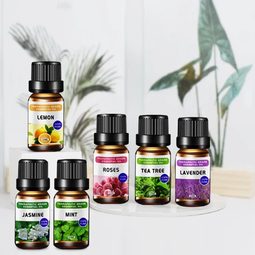Aceite esencial natural puro, limón, menta, rosa, árbol de té, lavanda, jazmín, juego de 6 piezas de aceites esenciales, 10ml, hace que el mejor olor a casa