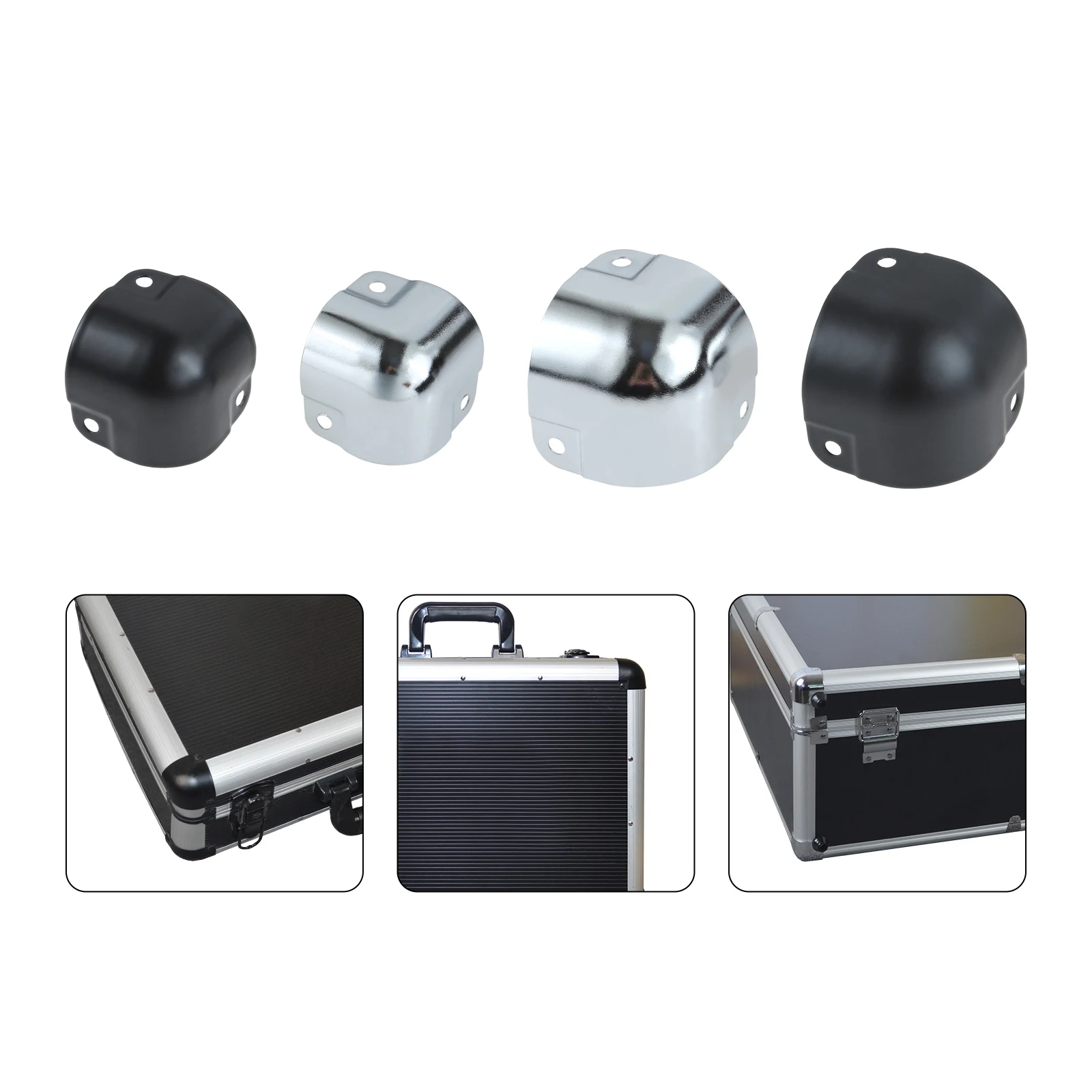 4pcs/set Black Metal Protectors Square Edging Bowl-shaped Box Corner Round Wrapping Flight Case Luggage Aluminum Toolbox 26/29mm