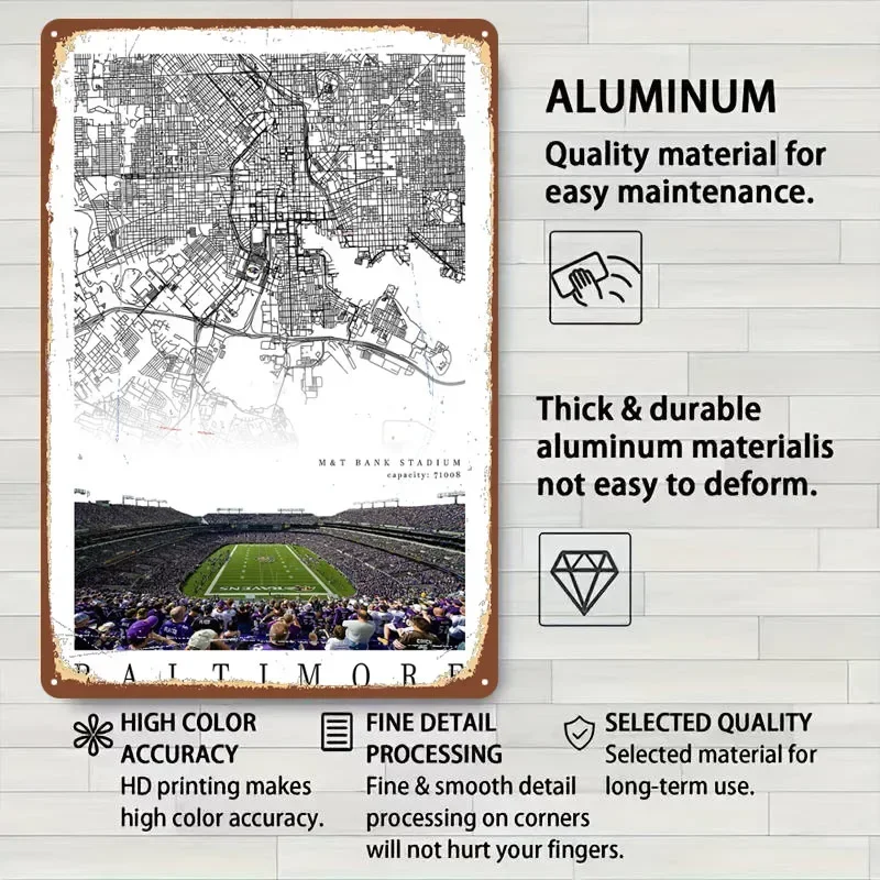 ملصق ملعب بالتيمور الغربان خريطة علامة معدنية ديكور عتيق لغرفة المعيشة لوحات قصدير مخصصة لتزيين جدران الفن ريترو