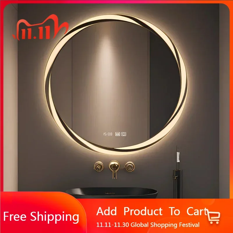 

Circular Magnifying Mirror Bathroom Hanging Funky Nordic Aesthetic Modern Mirror Wavy Wall Light LED Espelhos Home Decorations