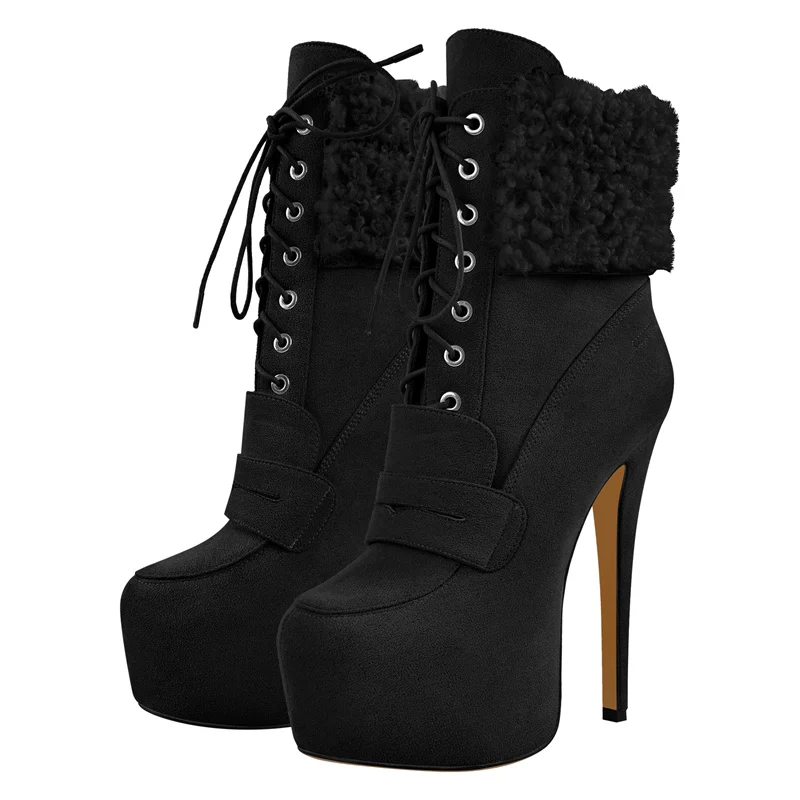 Onlymaker Women Ankle Boots Faux Suede Black 4