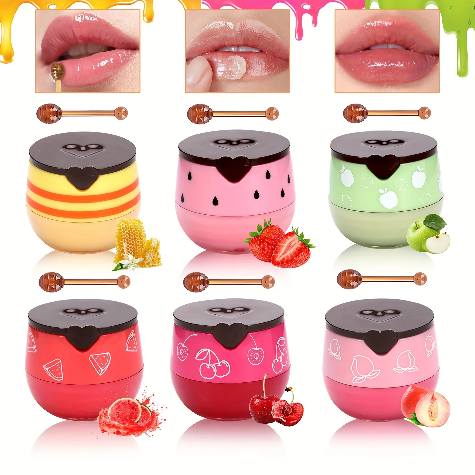 Lip Mask Honey Pot, Moisturizing Lip Mask with Brush, Lip Sleeping Mask Overnight, Hydrating Lip Balm, Lip Mask Propolis