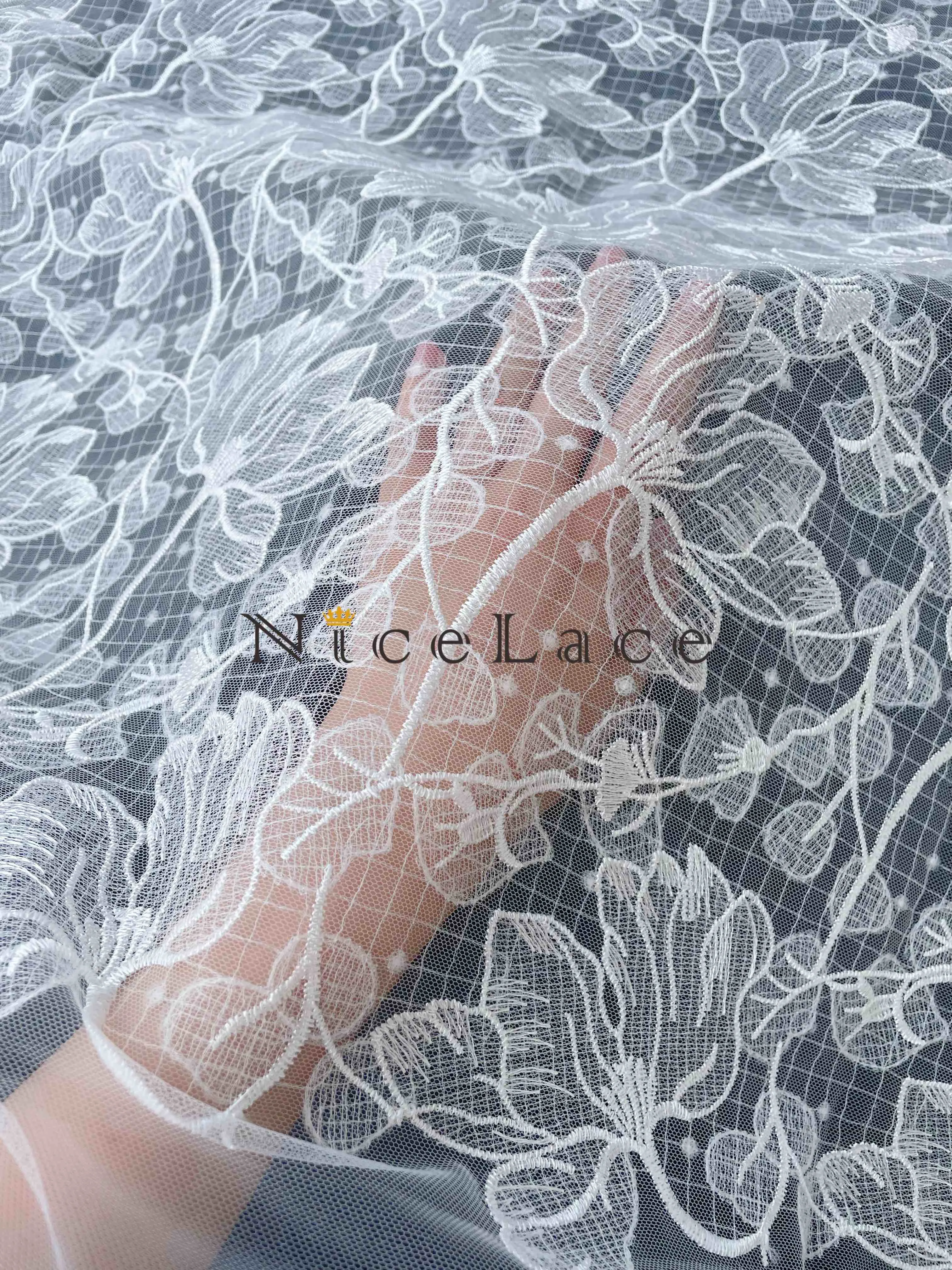 Nicelace Wedding Dress Sewing Accessories White Embroidery Lace Fabric Soft Mesh Tulle For DIY Bride Gowns Wears