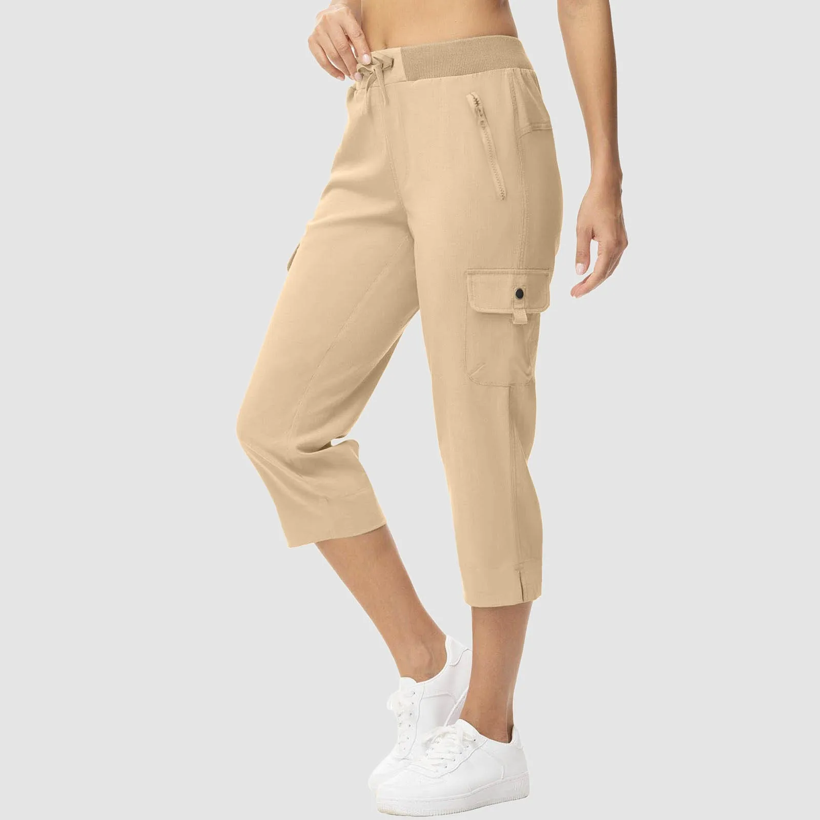 Jogging hose Frauen Jogger Cargo hose lässig Multi Taschen Reiß verschluss Seiten tasche Hose Cargo Baggy Capri hose Frauen