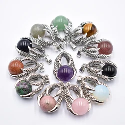 Wholesale 12pcs/lot Antique Metal Retro Reiki Dragon Claw Pendant Round Ball Natural Stone Amethysts for jewelry making free